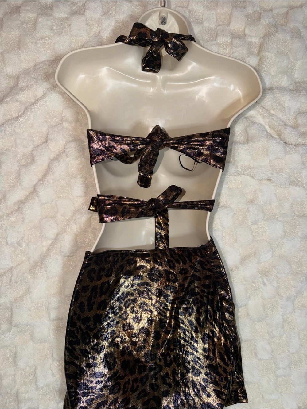 Fashion Nova Metallic Leopard Print Cutout Mini Dress - Brown/Black - Picture 4 of 4